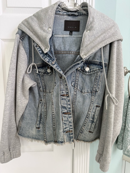 Blank NYC Jackets & Blazers - Blank NYC Gray Hooded Denim-Panel Jean Jacket